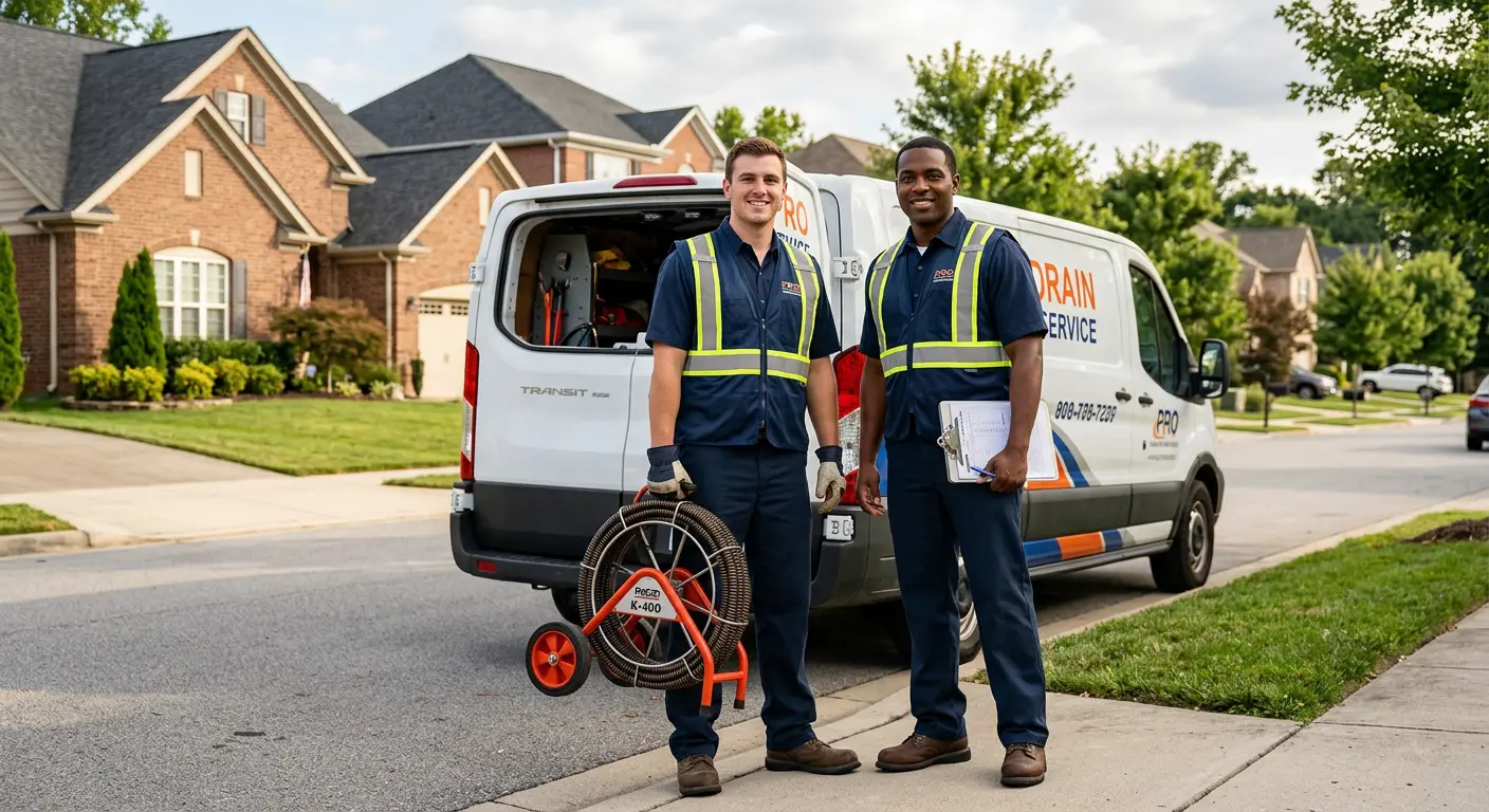 Sewer and drain service team with equipment ready for work in Van Buren